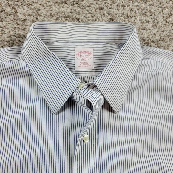 Brooks Brothers Dress Shirt Mens 17.5 4/5 Blue White Up Striped Long Sleeve - Picture 2 of 6